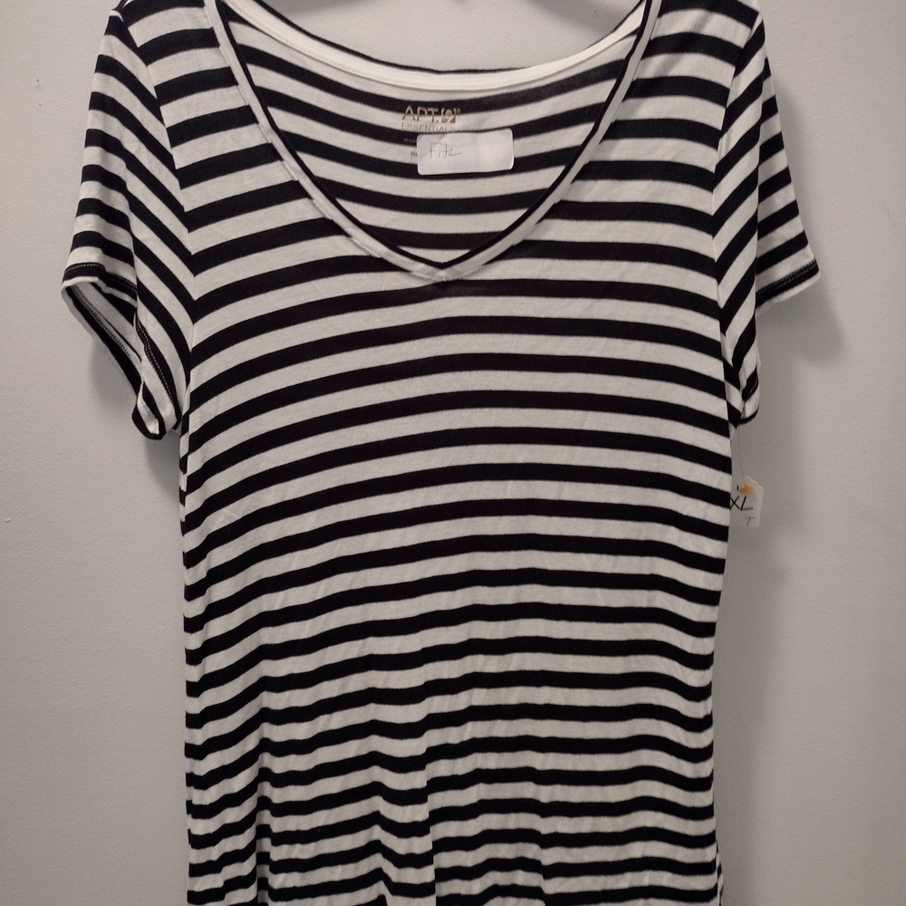 Artisan Women’s Short Sleeve V-Neck Stripe Tee - Black & White
